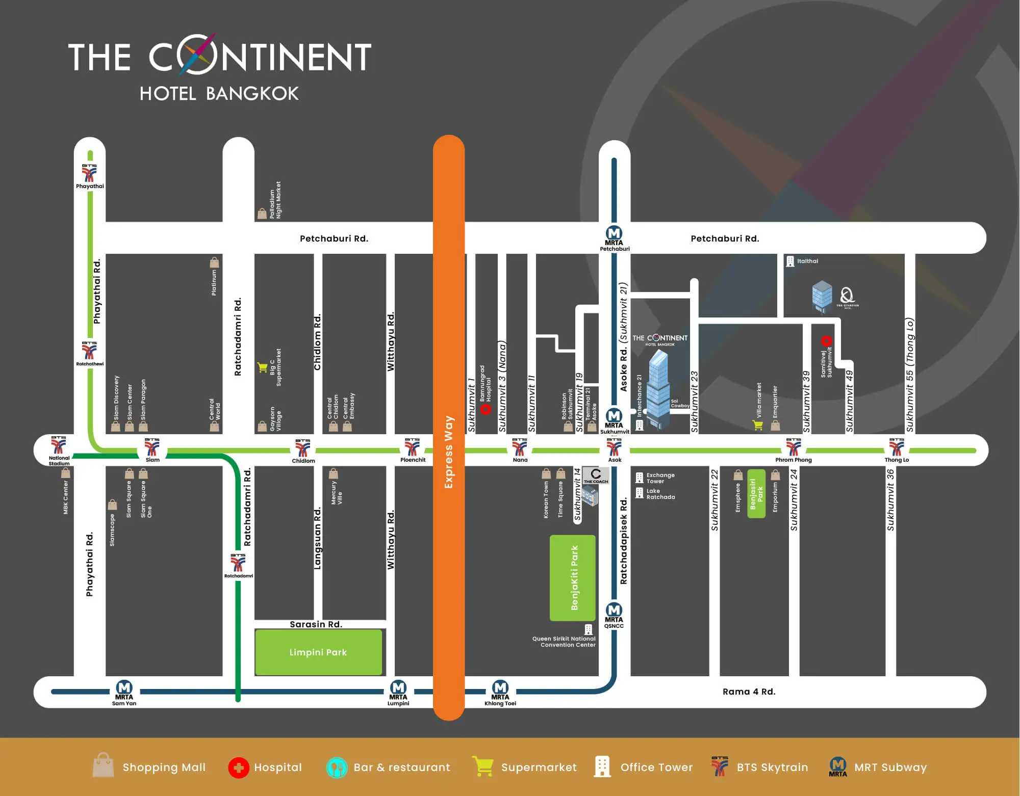 The Continent Hotel Sukhumvit / Asok BTS Bangkok Location Maps